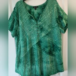 Sami & Jo Ladies XL Green Tie-Dye Beaded Top